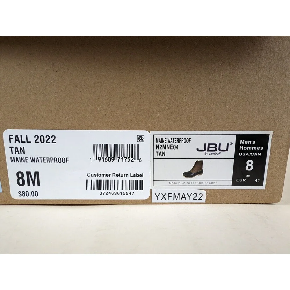 JBU Duck Boots Mens 8 M Maine Waterproof Tan Faux Fur Lined Lace Up Shoes NWB